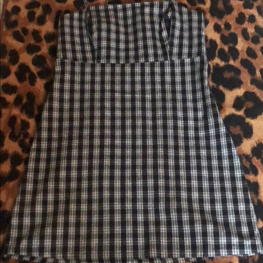 Gingham blk / wht strap midi dress